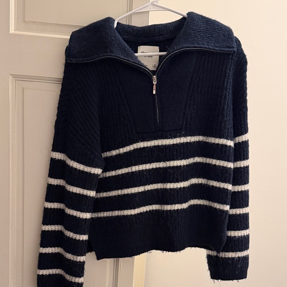 Abercrombie & Fitch Navy and White Striped Cowl Neck Sweater - Picture 1 of 3